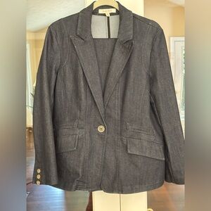 Ellen Tracy Dark Denim Classic Suit Jacket/Trousers
